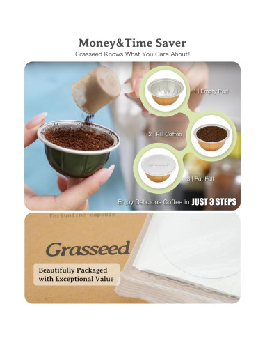 Tapas de Aluminio Grasseed para Cápsulas Vertuo - 100 Pcs