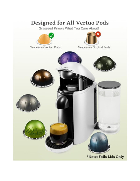 Tapas de Aluminio Grasseed para Cápsulas Vertuo - 100 Pcs
