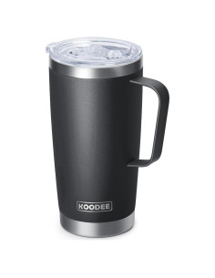 Taza de Café Aislada Koodee 0.59L con Tapa y Asa Negra