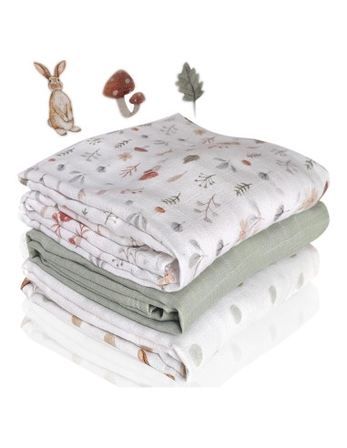 Mantas de Muselina Kiddolove - 3 Piezas 119.38cm - Suaves y Transpirables