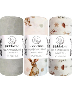 Mantas de Muselina Kiddolove - 3 Piezas 119.38cm - Suaves y Transpirables 2