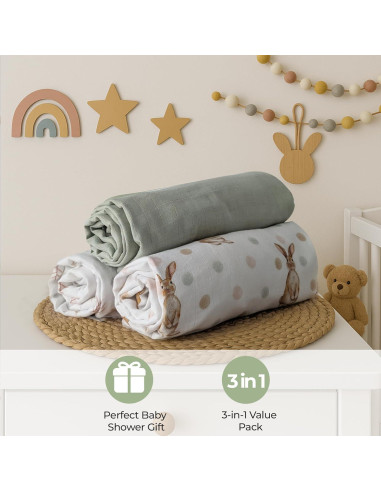 Mantas de Muselina Kiddolove - 3 Piezas 119.38cm - Suaves y Transpirables