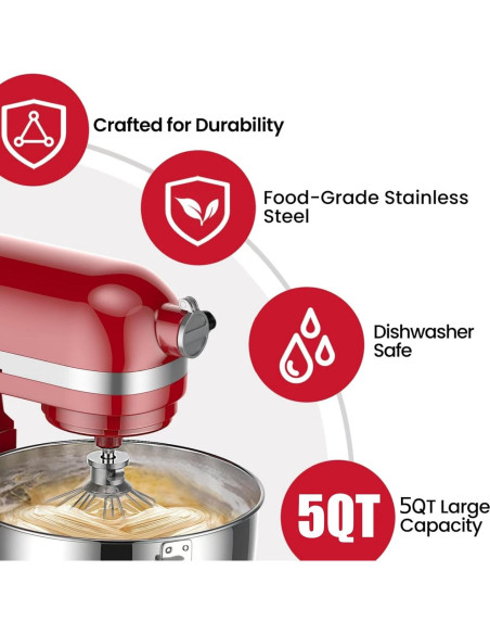 Tazón de Mezcla 5QT LukieBoee Acero Inoxidable Compatible KitchenAid