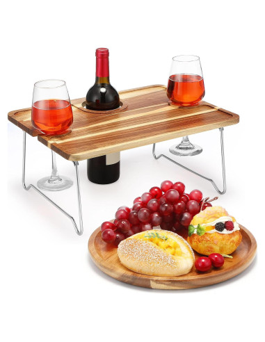 Mesa de picnic plegable Willinglong con bandeja de acacia