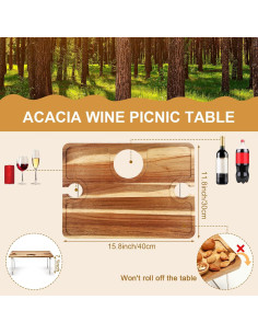 Mesa de picnic plegable Willinglong con bandeja de acacia 2