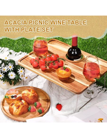 Mesa de picnic plegable Willinglong con bandeja de acacia