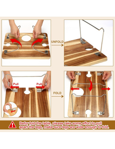 Mesa de picnic plegable Willinglong con bandeja de acacia