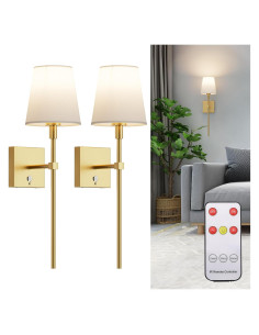 Juego de 2 apliques de pared Irotine dorados recargables
