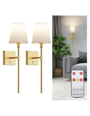 Juego de 2 apliques de pared Irotine dorados recargables