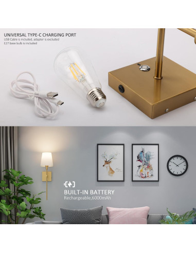 Juego de 2 apliques de pared Irotine dorados recargables