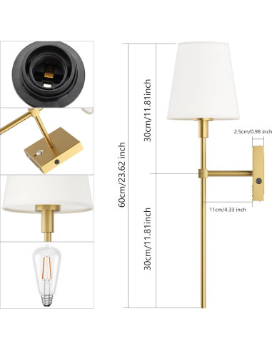 Juego de 2 apliques de pared Irotine dorados recargables