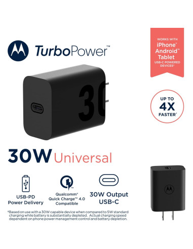 Cargador TurboPower 30W USB-C Motorola - Sin Cable - Compatible con Moto G