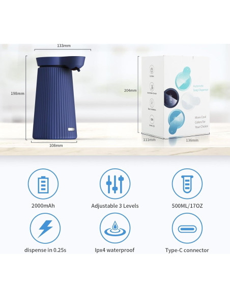 Dispensador Automático de Jabón Espumoso HYHome 500ml Azul