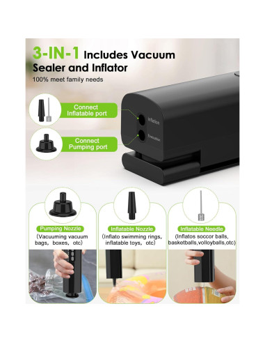 Sellador de Vacío Inalámbrico HUIJUTCHEN 3 en 1 Negro