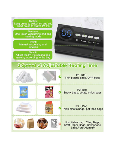 Sellador de Vacío Inalámbrico HUIJUTCHEN 3 en 1 Negro