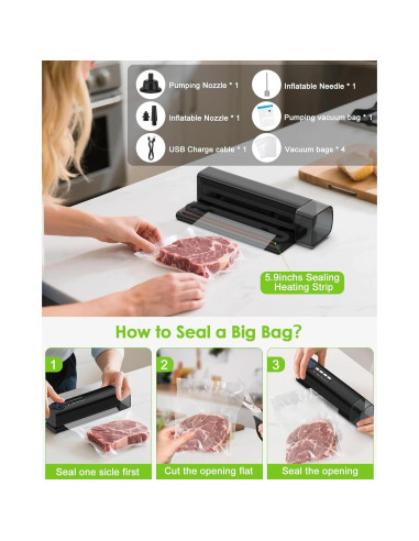 Sellador de Vacío Inalámbrico HUIJUTCHEN 3 en 1 Negro