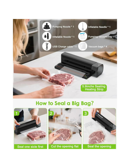 Sellador de Vacío Inalámbrico HUIJUTCHEN 3 en 1 Negro