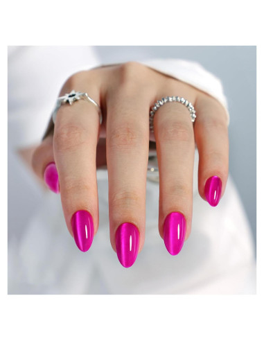 Uñas Postizas de Ojo de Gato Rosa Fucsia GJZEZ 32 Piezas