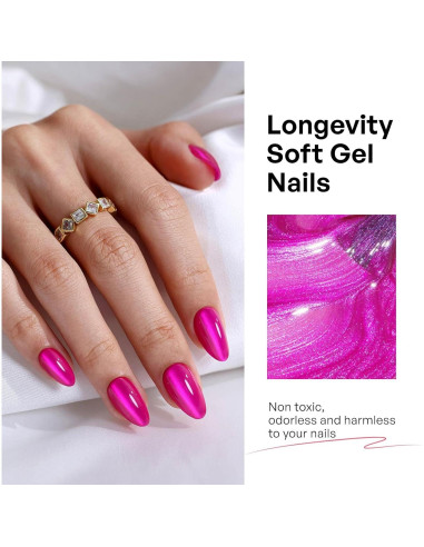 Uñas Postizas de Ojo de Gato Rosa Fucsia GJZEZ 32 Piezas