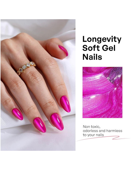 Uñas Postizas de Ojo de Gato Rosa Fucsia GJZEZ 32 Piezas