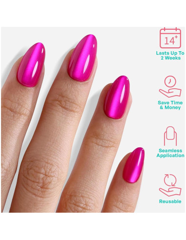 Uñas Postizas de Ojo de Gato Rosa Fucsia GJZEZ 32 Piezas