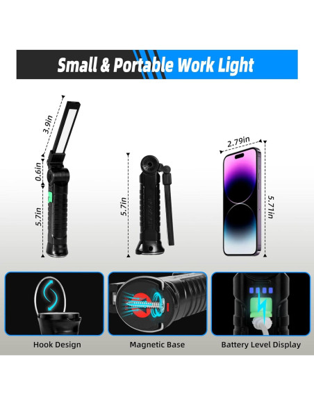 Luz de Trabajo Recargable KunHe - Paquete de 10, 4 Modos