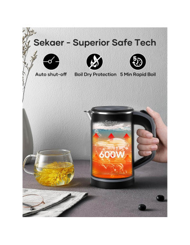 Hervidor Eléctrico Sekaer V01-B 0.8L Acero Inoxidable Portátil
