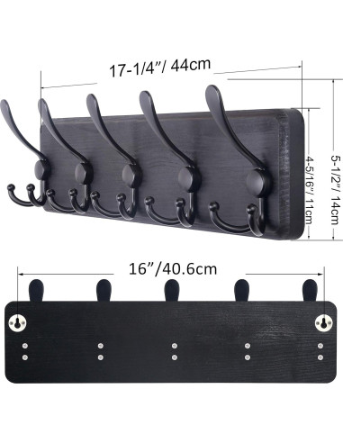 Perchero de Pared Rústico SKOLOO con 5 Ganchos Triples 40.64 cm