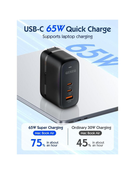Cargador Rápido USB C 65W GaN LDNIO Q366 con Cable Lightning