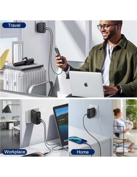 Cargador Rápido USB C 65W GaN LDNIO Q366 con Cable Lightning