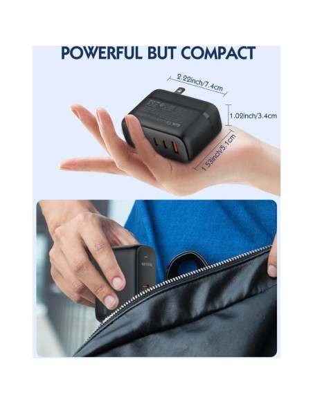 Cargador Rápido USB C 65W GaN LDNIO Q366 con Cable Lightning