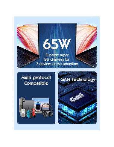 Cargador Rápido USB C 65W GaN LDNIO Q366 con Cable Lightning