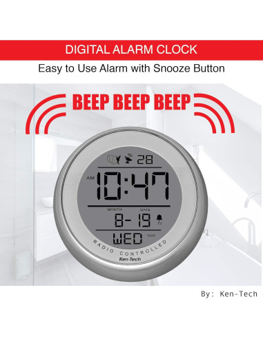 Reloj Atómico Digital Ken-Tech T-4660 Plata Resistente Agua