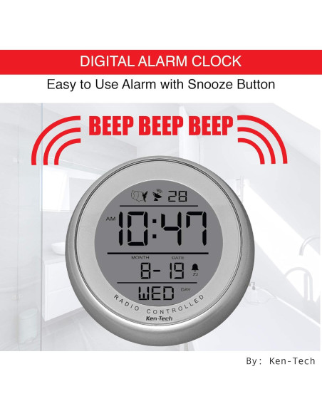 Reloj Atómico Digital Ken-Tech T-4660 Plata Resistente Agua
