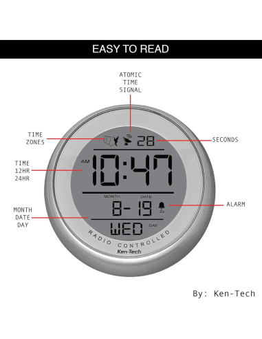 Reloj Atómico Digital Ken-Tech T-4660 Plata Resistente Agua