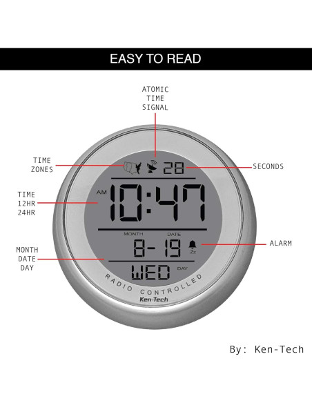 Reloj Atómico Digital Ken-Tech T-4660 Plata Resistente Agua