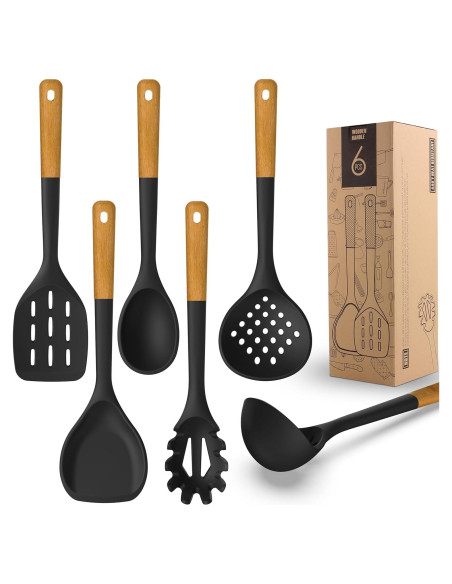 Juego de Utensilios de Cocina de Silicona AVGPD Grande Negro
