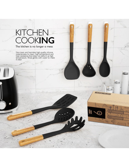 Juego de Utensilios de Cocina de Silicona AVGPD Grande Negro