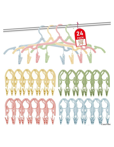 24 Perchas de Viaje CasaVibe Plegables con Clips Antideslizantes