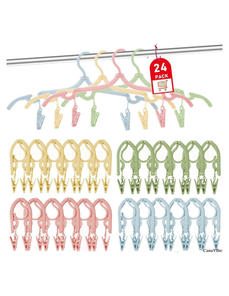 24 Perchas de Viaje CasaVibe Plegables con Clips Antideslizantes