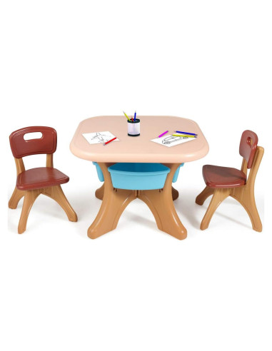 Conjunto de Mesa y Sillas para Niños Costzon, 3 Piezas, Café