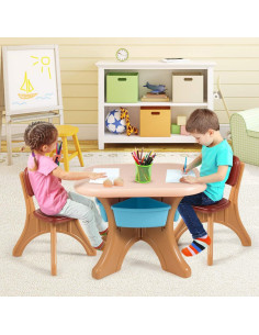 Conjunto de Mesa y Sillas para Niños Costzon, 3 Piezas, Café 2