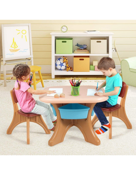Conjunto de Mesa y Sillas para Niños Costzon, 3 Piezas, Café