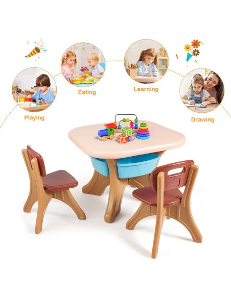 Conjunto de Mesa y Sillas para Niños Costzon, 3 Piezas, Café