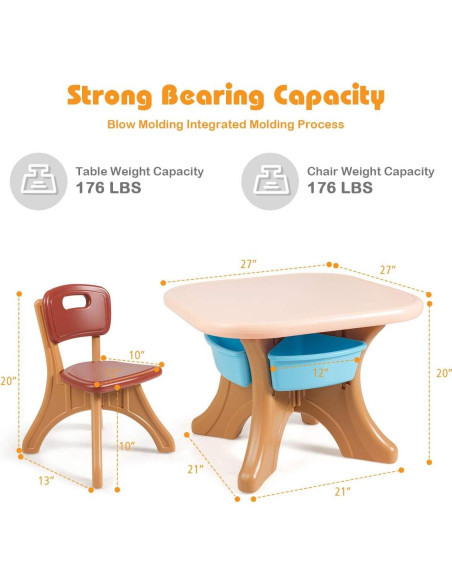 Conjunto de Mesa y Sillas para Niños Costzon, 3 Piezas, Café