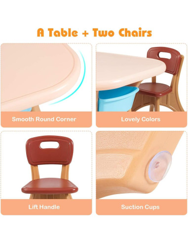 Conjunto de Mesa y Sillas para Niños Costzon, 3 Piezas, Café