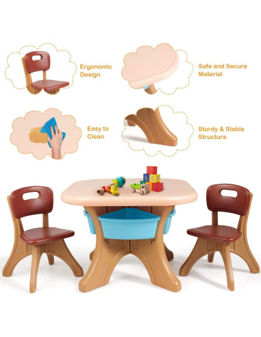 Conjunto de Mesa y Sillas para Niños Costzon, 3 Piezas, Café