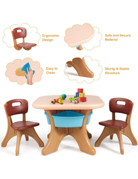 Conjunto de Mesa y Sillas para Niños Costzon, 3 Piezas, Café