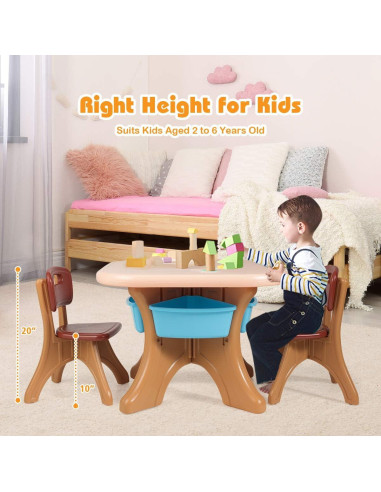 Conjunto de Mesa y Sillas para Niños Costzon, 3 Piezas, Café
