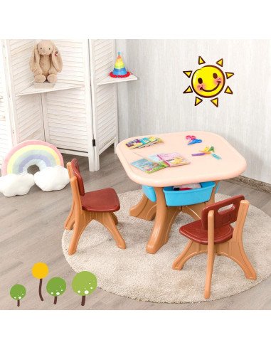 Conjunto de Mesa y Sillas para Niños Costzon, 3 Piezas, Café